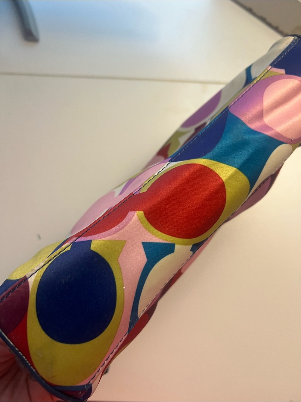 COACH multi color op art print satin cosmetic pouch. - Picture 3 of 6